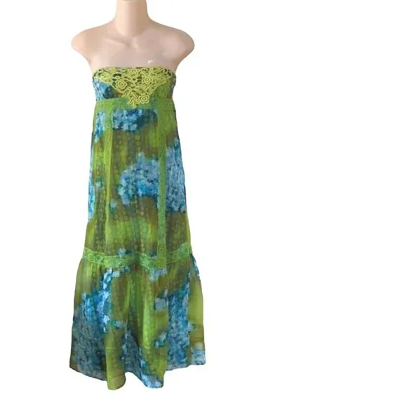 short dress with flowy sleeves Major Beauty Floral Satin Strapless Maxi Dress main image 1